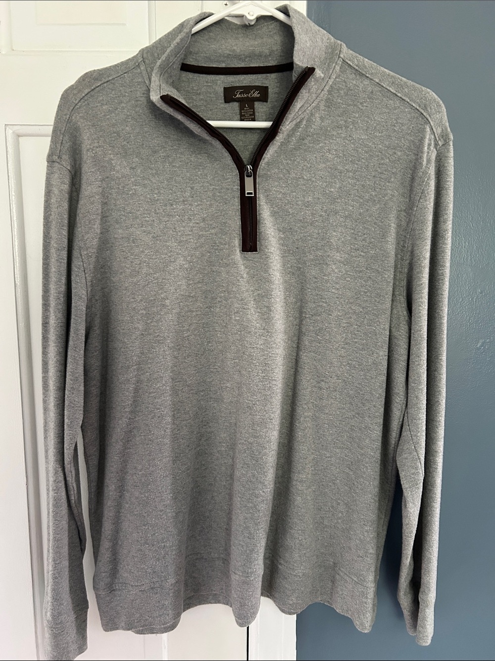 Tasso Elba Light Gray Half-Zip Sweater with Dark Trim